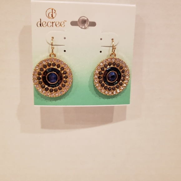gorgeous gold tone with navy accent bead earrings - Picture 2 of 4